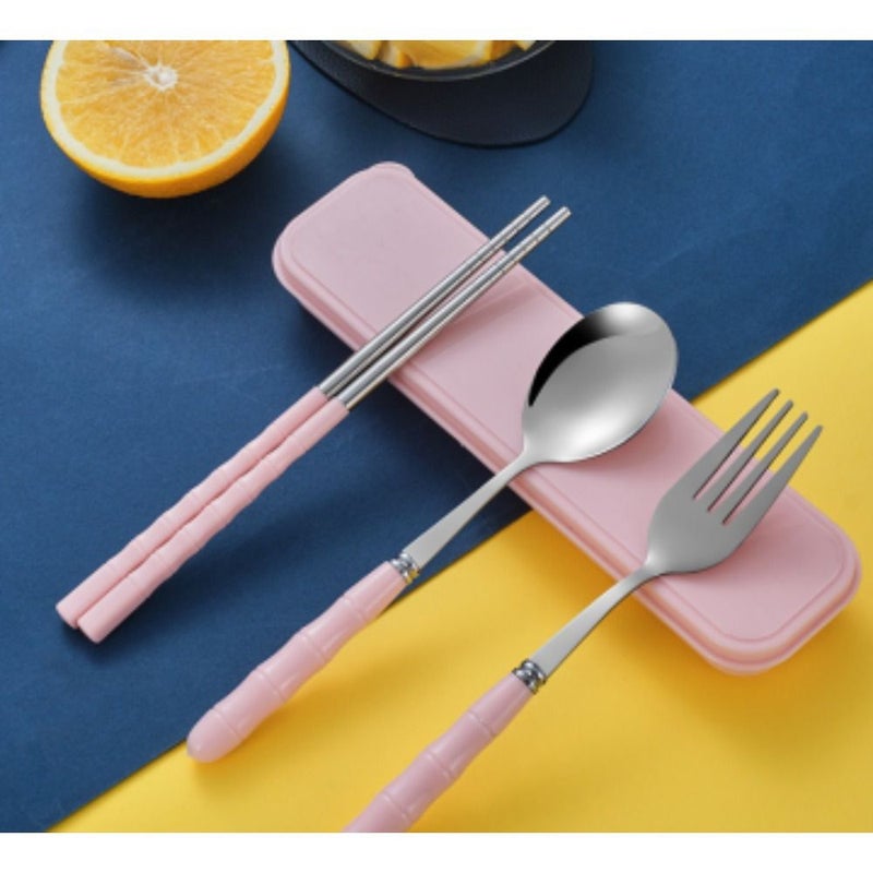 Yellow Portable Stainless Steel Cutlery Set Laser Engraved Fork Spoon Chopsticks For Home Work Restaurant Travel Outdoor Student - Image 4
