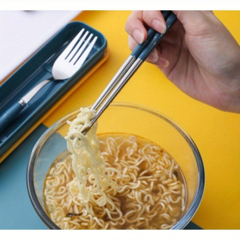 Yellow Portable Stainless Steel Cutlery Set Laser Engraved Fork Spoon Chopsticks For Home Work Restaurant Travel Outdoor Student - Image 2