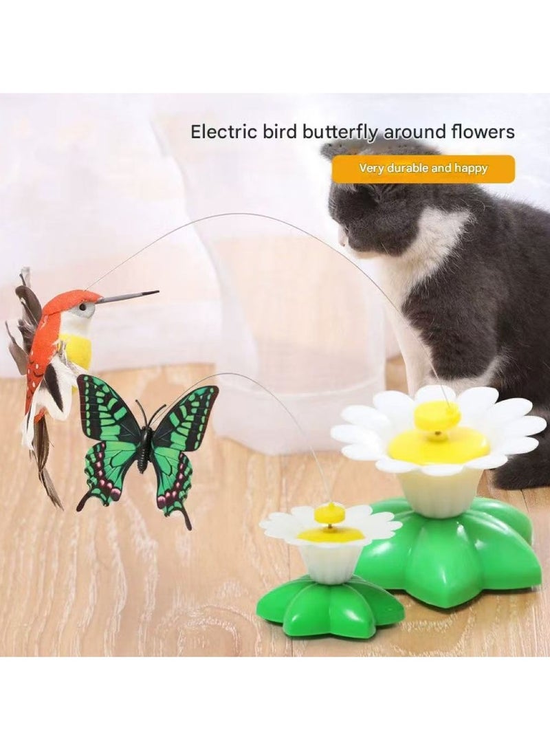 Goolsky Fun Intelligent Automatic Rotating Cat Teaser – Flying Birds & Butterflies Around Flowers, Interactive Cat Toy - Image 2