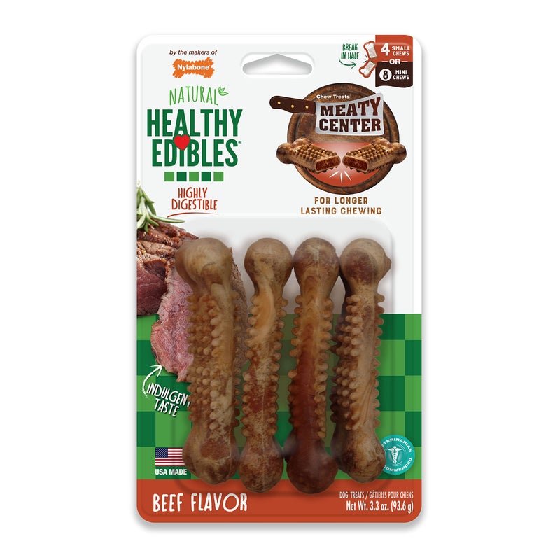 Nylabone Healthy Edibles Natural Dog Chews Long Lasting Chew Treats for Dogs, Roast Beef Flavor, X-Small/Petite (4 Count) - Image 1