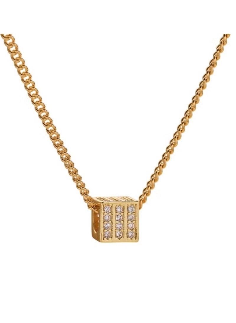 Huitich Gold Cube Pendant Necklace with Rhinestone – Minimalist Geometric Charm - Image 1
