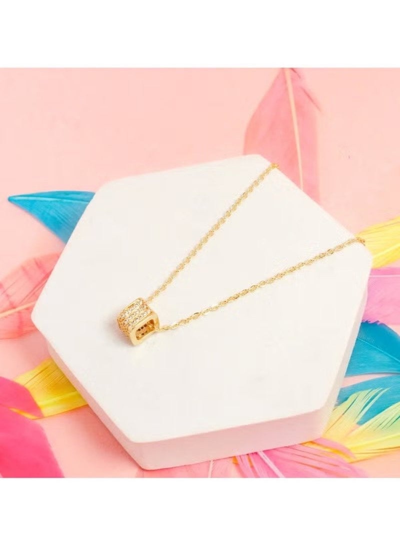 Huitich Gold Cube Pendant Necklace with Rhinestone – Minimalist Geometric Charm - Image 2