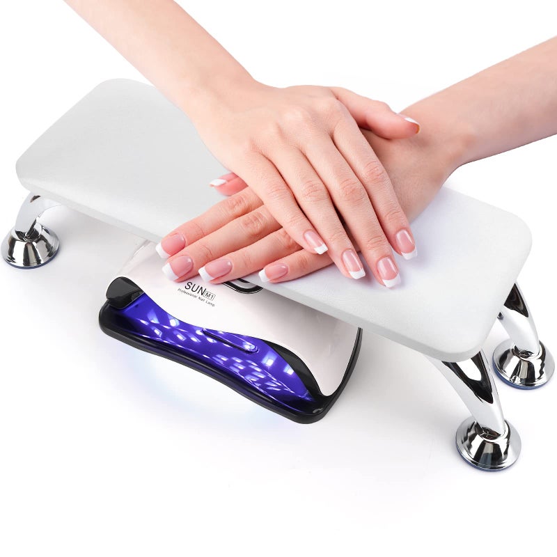 Deciniee Nail Arm Rest for Acrylic Nails Microfiber Leather Nail Hand Rest Cushion for Nails Soft Hand Pillow Footstool with 4 Stainless Steel Stands Thick Sponge Nail Pillow for Nail Tech Use White