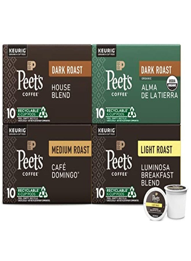 Peet's Coffee, Keurig K-Cup Pods Variety Pack, 100% Arabica Coffee - Luminosa Breakfast Blend, Café Domingo, Organic Alma De La Tierra, House Blend, 40 Count (4 Boxes of 10 Pods) - Image 1