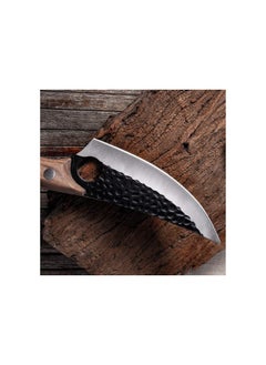 Stainless Steel Boning Knife Japanese Butcher Knife Meat Cleaver with Wooden Handle and Leather Sheath for Gifts, Used in Camping, Home and BBQ, Brown