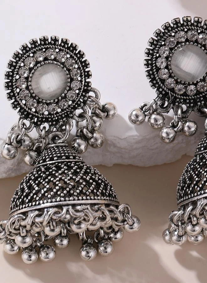 Take Two Take Two Silver Texture Bell Shape Jhumka Earrings
