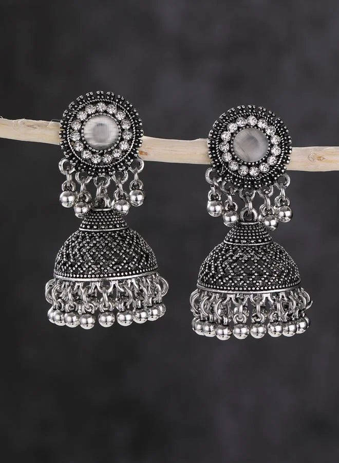 Take Two Take Two Silver Texture Bell Shape Jhumka Earrings