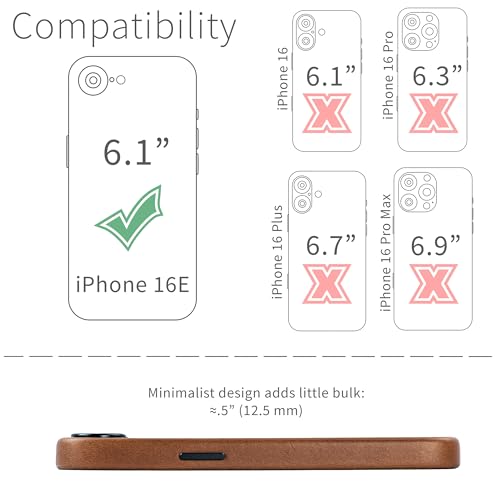 Dockem Genuine Leather Case for iPhone 16e, Compatible with MagSafe (MSGL, Brown) - Image 2