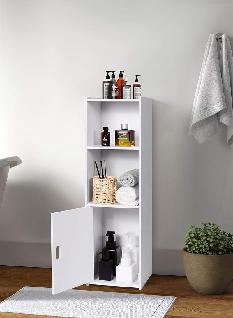 TPGP Waterproof Bathroom Floor Cabinets, Bathroom Cupboard Free Standing Cabinet Unit, Toilet Side Slim Cabinet Organizer Shelf, Home Furniture for Living Room/Bedroom/Kitchen/Office, White - PVC lightweight - Image 1