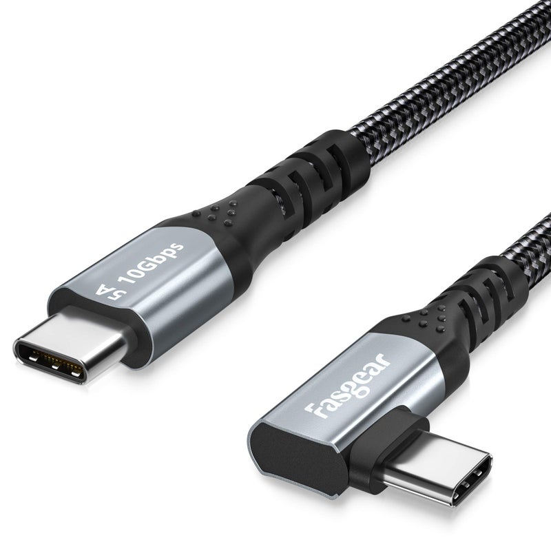 Fasgear USB C to USB C 3.1 Gen 2 Cable 6ft 90-Degree Type C 100W Cord 4K@60Hz Video Output 5A Power Delivery Charging Wire Compatible for MacBook,iPad Pro,Pixelbook,Oculus Link,T5 LaCie SSD (Black) - Image 1