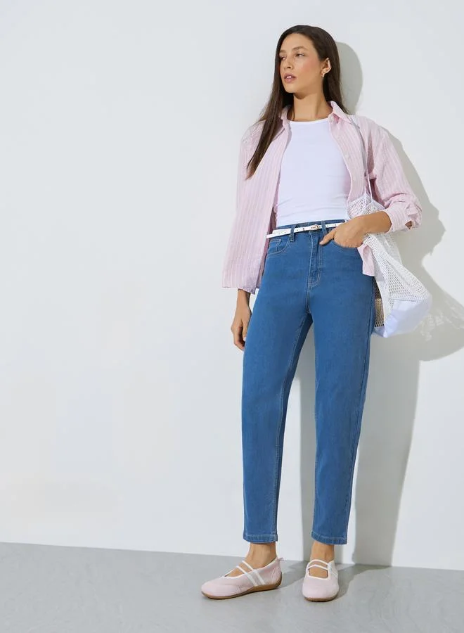 ستايلي Medium Blue Mid Rise Mom Fit Jeans