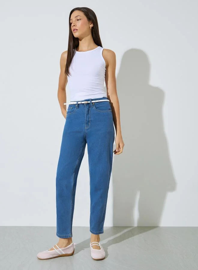 ستايلي Medium Blue Mid Rise Mom Fit Jeans