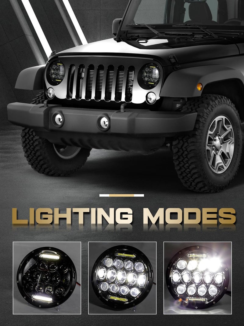 VI9000 7 Inch Led Headlight Round H6024 Led Headlight DOT Approved Hi/Lo Beam DRL Black Headlights Compatible With Jeep Wrangler JK JKU TJ LJ CJ Compatible With Chevy,Ford and Mazda Miata etc - Image 2