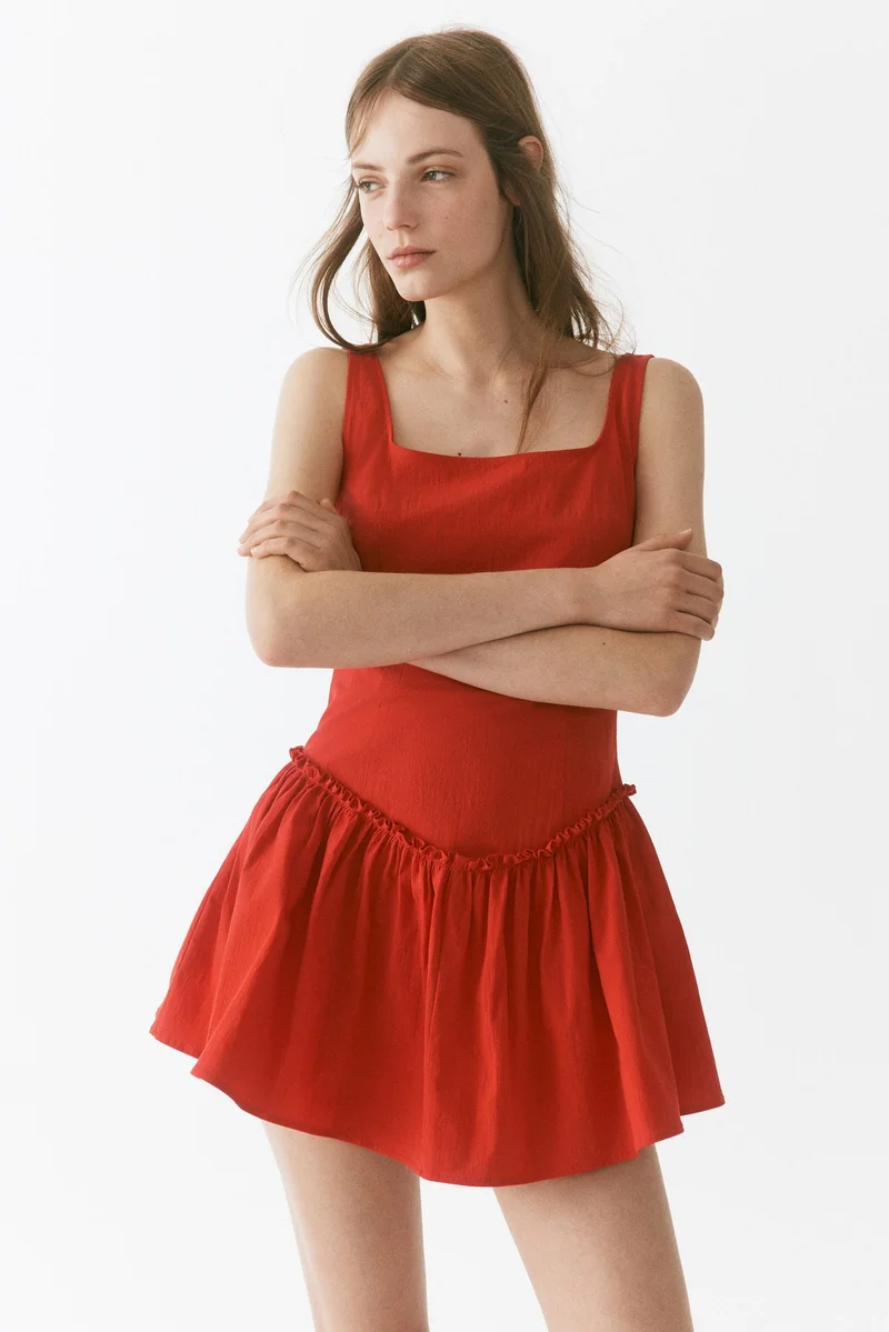 Flared-skirt crêpe dress