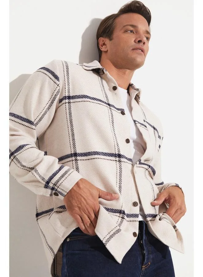 جون June Men Checkered Shirt Beige