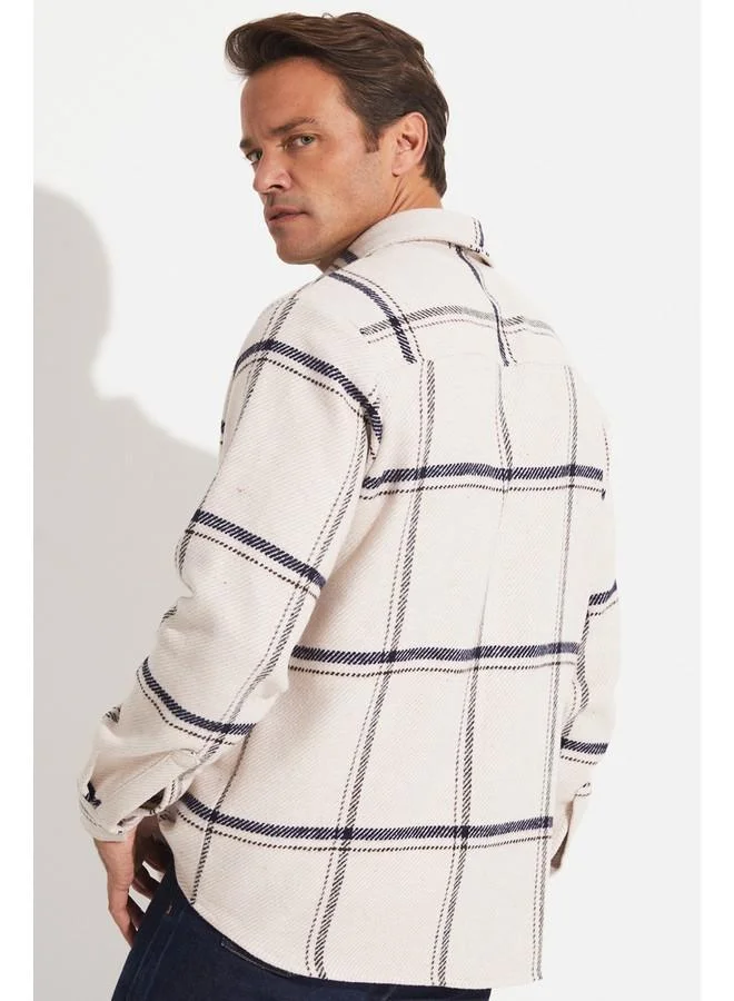 جون June Men Checkered Shirt Beige