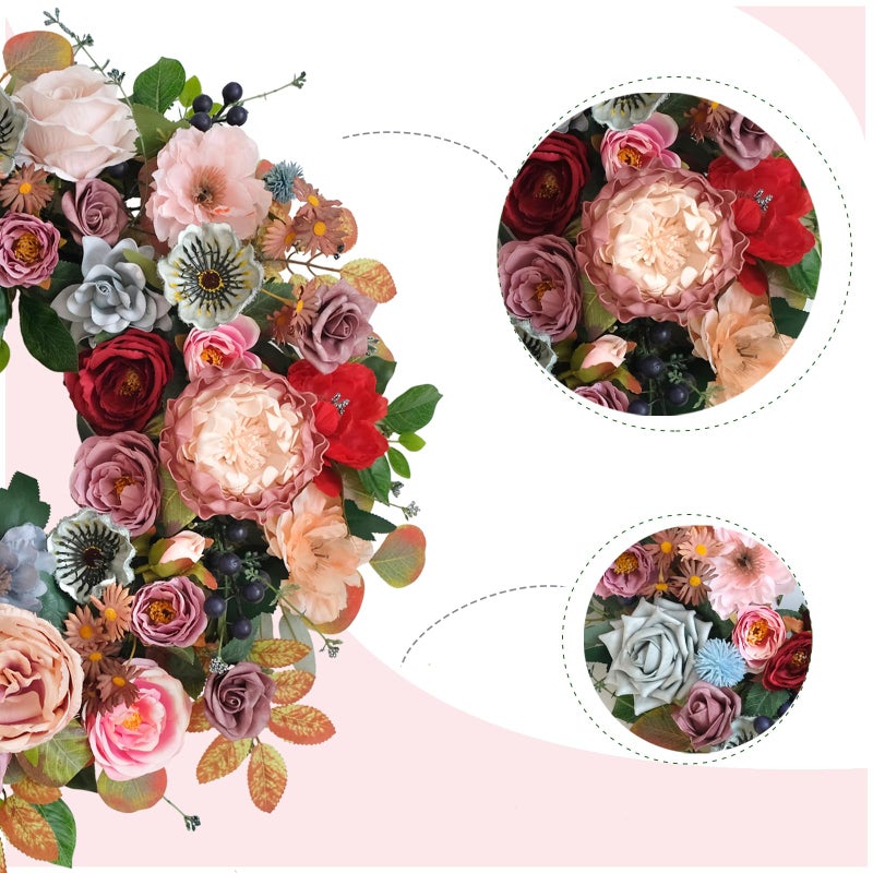 Egolot 22 Inches Spring Summer Everyday Flower Wreath for Front Door, Artificial Roses Peony Wild Flowers Wreath for Indoor Outdoor, Green Leaves Floral for Home Decor - Image 2