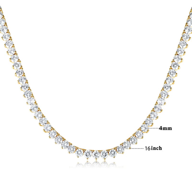 GEMSME 3 Pong18K Yellow Gold Plated Cubic Zirconia Classic Tennis Necklace for Women and Men (16 Inch) - Image 2