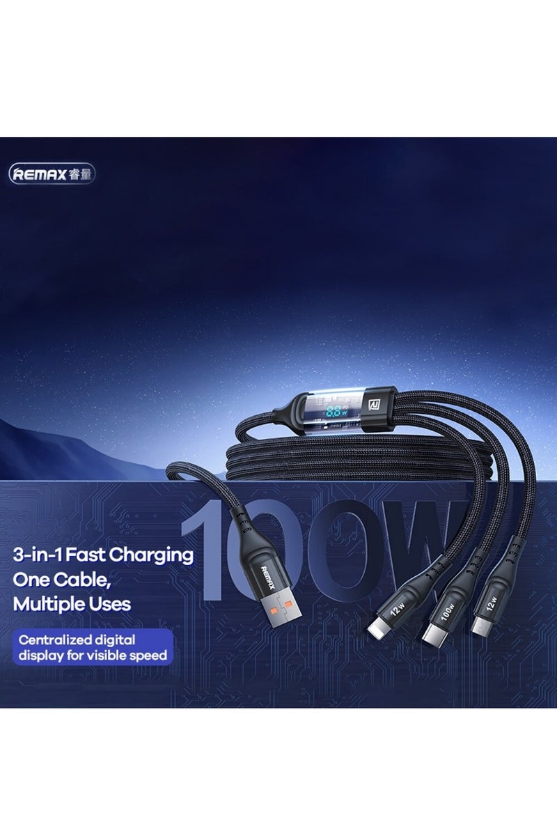 ريماكس كابل بيانات ريماكس RC-C090 سلسلة سوكسيين، 100 واط، متوافق مع جميع الأجهزة، 3 في 1، مع شاشة رقمية ذكية - Image 5