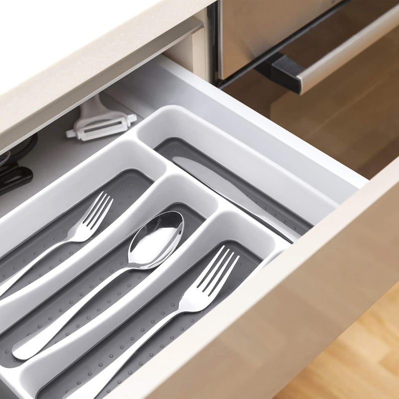 RayPard 24-Piece Silverware Set, Flatware Set Mirror Polished, Dishwasher Safe Service for 4, Include Fork/Spoon with 5-Compartment Non Slip Silverware Drawer Organizer Box Tray - Image 4
