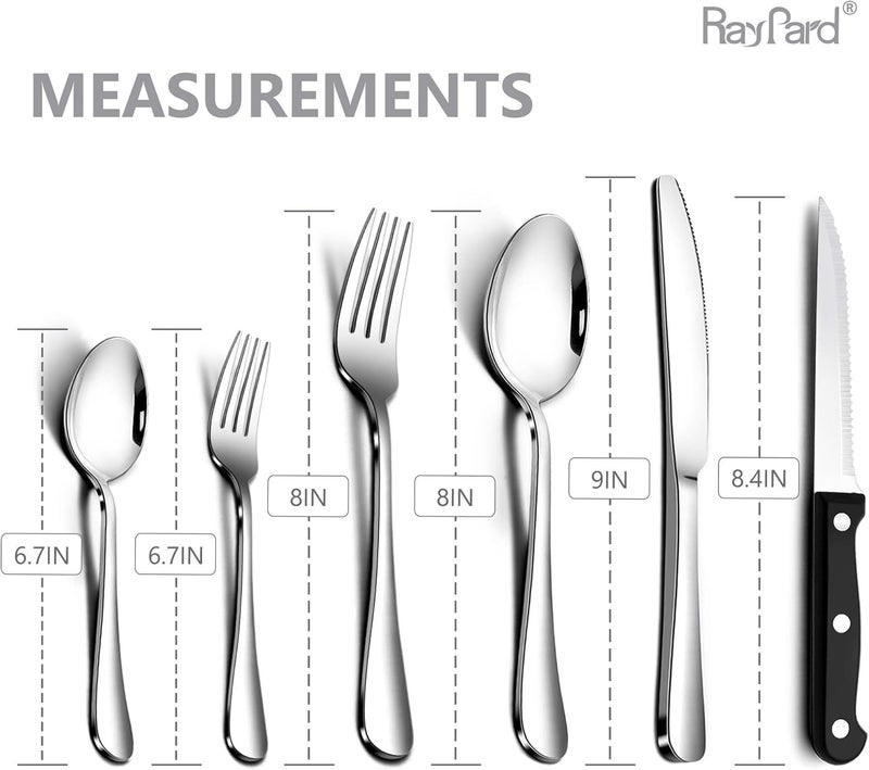 RayPard 24-Piece Silverware Set, Flatware Set Mirror Polished, Dishwasher Safe Service for 4, Include Fork/Spoon with 5-Compartment Non Slip Silverware Drawer Organizer Box Tray - Image 2