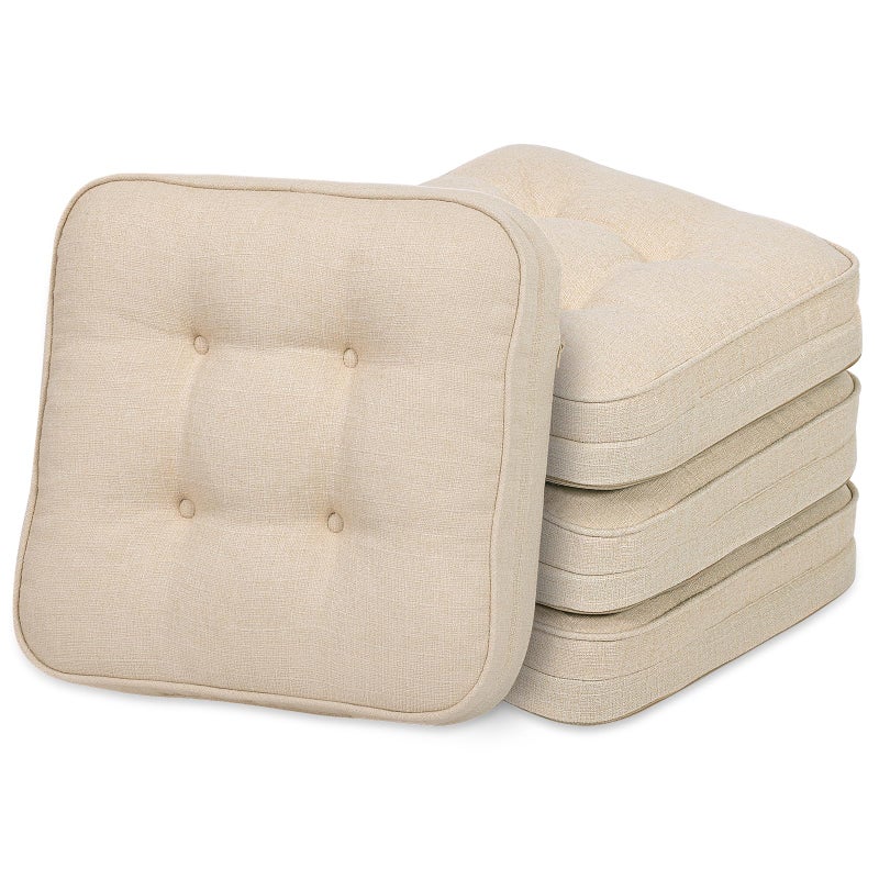 GOFORIT Chair Cushions Set of 4,Tufted Shredded Memory Foam Chair Pads, Non-Slip Seat Cushions with Removable Cover, 16'' x 16'', 4 Pack,Beige - Image 1