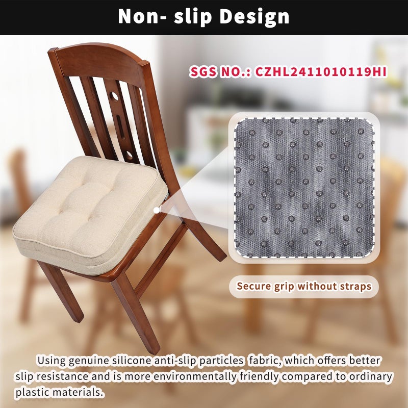 GOFORIT Chair Cushions Set of 4,Tufted Shredded Memory Foam Chair Pads, Non-Slip Seat Cushions with Removable Cover, 16'' x 16'', 4 Pack,Beige - Image 3