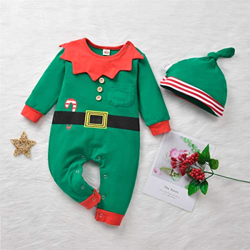 HIHA Baby-Christmas-Elf-Outfit Jumsuit for Toddler Boys Girls Christmas Clothes (green, 0-6months) - Image 3