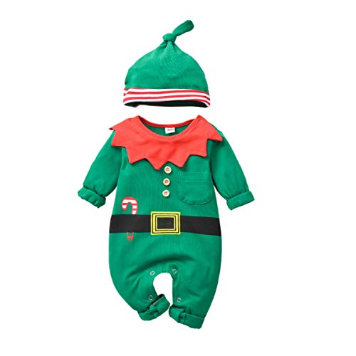 HIHA Baby-Christmas-Elf-Outfit Jumsuit for Toddler Boys Girls Christmas Clothes (green, 0-6months) - Image 1