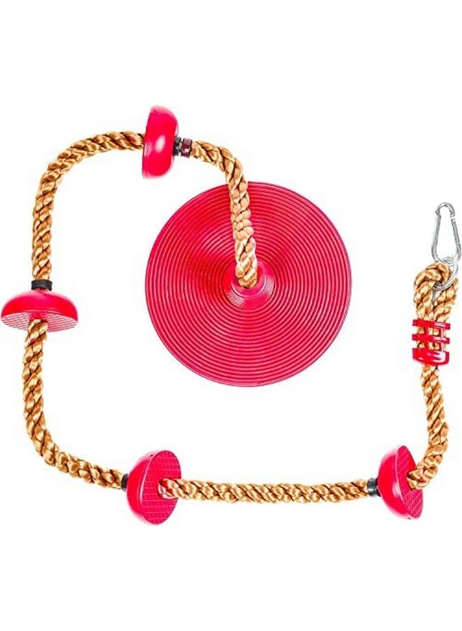 Toy Park Kids Disc Swing Climbing Rope Set with Platforms for Indoor & Outdoor, Playground Set, Backyard Fun with Carabiner - Red Color - Image 1