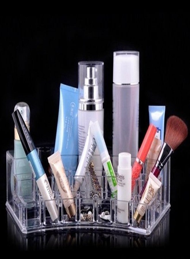 CONNECTWIDE� Acrylic Cosmetic Organizer Cum Jewelry Box with Drawers for Make Up Lipstick Organizer Holder Multi Slots(19 Slot Cured Shaped) Color: White. Qty.(1pcs) Size 28 * 12 * 7 cm - Image 3