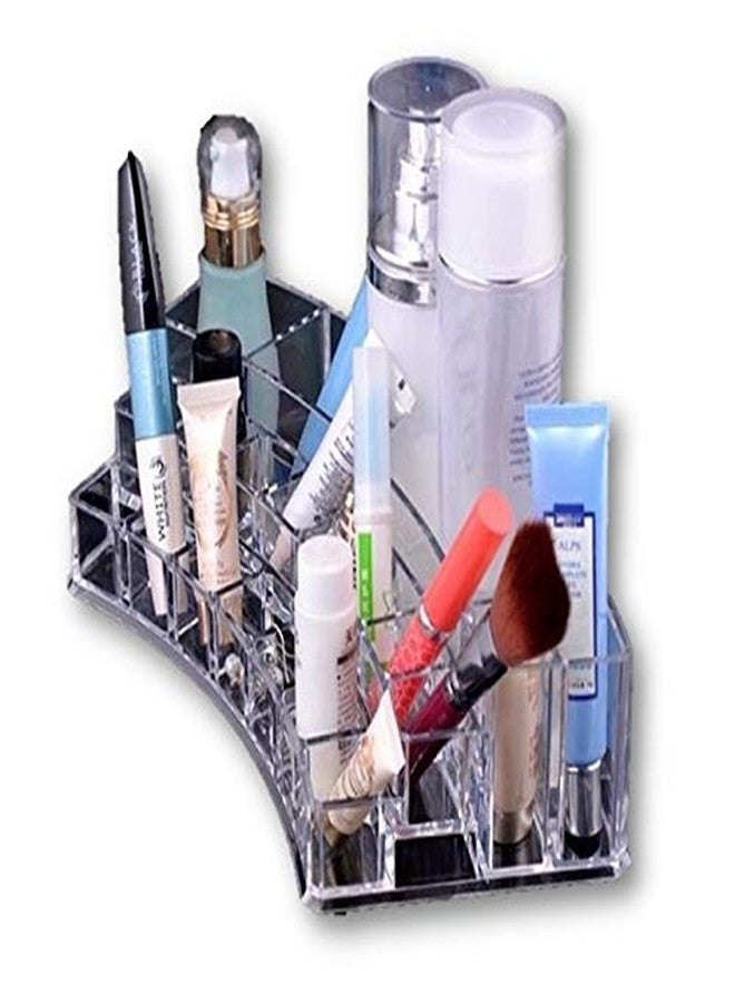 CONNECTWIDE� Acrylic Cosmetic Organizer Cum Jewelry Box with Drawers for Make Up Lipstick Organizer Holder Multi Slots(19 Slot Cured Shaped) Color: White. Qty.(1pcs) Size 28 * 12 * 7 cm - Image 1