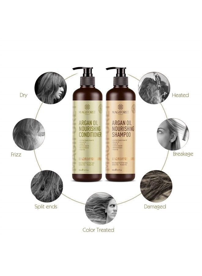 MagiForet Argan Oil Shampoo and Conditioner Set (2 x 16.9 Oz) - MagiForet Organic Shampoo & Conditioner Sulfate Free - Volumizing & Moisturizing, Gentle on Curly & Color Treated Hair,For Men & Women (cd set) - Image 3