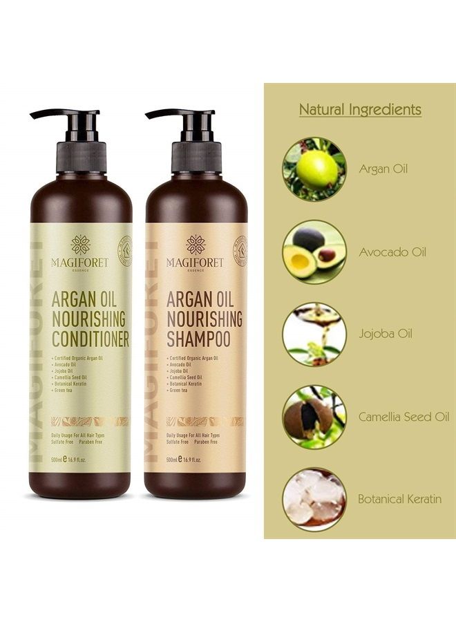 MagiForet Argan Oil Shampoo and Conditioner Set (2 x 16.9 Oz) - MagiForet Organic Shampoo & Conditioner Sulfate Free - Volumizing & Moisturizing, Gentle on Curly & Color Treated Hair,For Men & Women (cd set) - Image 4