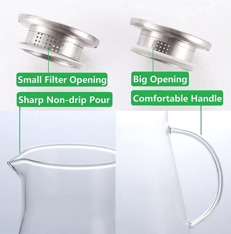 Bellemax Water jug Crystal Clear Glass Pitcher Beverage Dispenser with Pour Spout Shatterproof Catering and Restaurant Serveware for Cold Drinks Water Lemonade Beer and Classy 1250 ML Set of 1 - Image 3