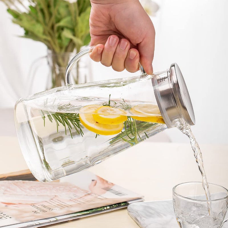 Bellemax Water jug Crystal Clear Glass Pitcher Beverage Dispenser with Pour Spout Shatterproof Catering and Restaurant Serveware for Cold Drinks Water Lemonade Beer and Classy 1250 ML Set of 1 - Image 2