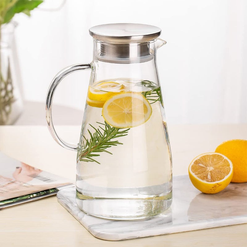 Bellemax Water jug Crystal Clear Glass Pitcher Beverage Dispenser with Pour Spout Shatterproof Catering and Restaurant Serveware for Cold Drinks Water Lemonade Beer and Classy 1250 ML Set of 1 - Image 1