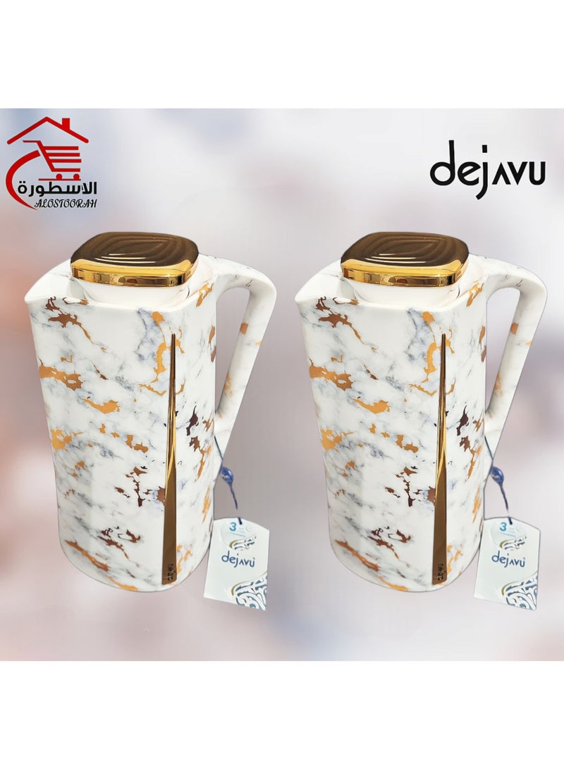 Dejavu 2 Piece Thermos Set 1L + 1L Marble/ Golden