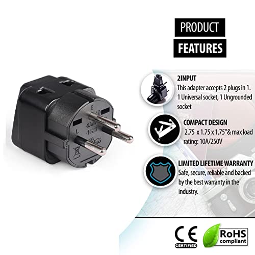 Orei India to Israel, Gaza, Palestine & More (Type H) Travel USB Adapter Plug - 2 in 1 - Ce Certified - Rohs Compliant - Black Color (Db14-Blk) - Image 4
