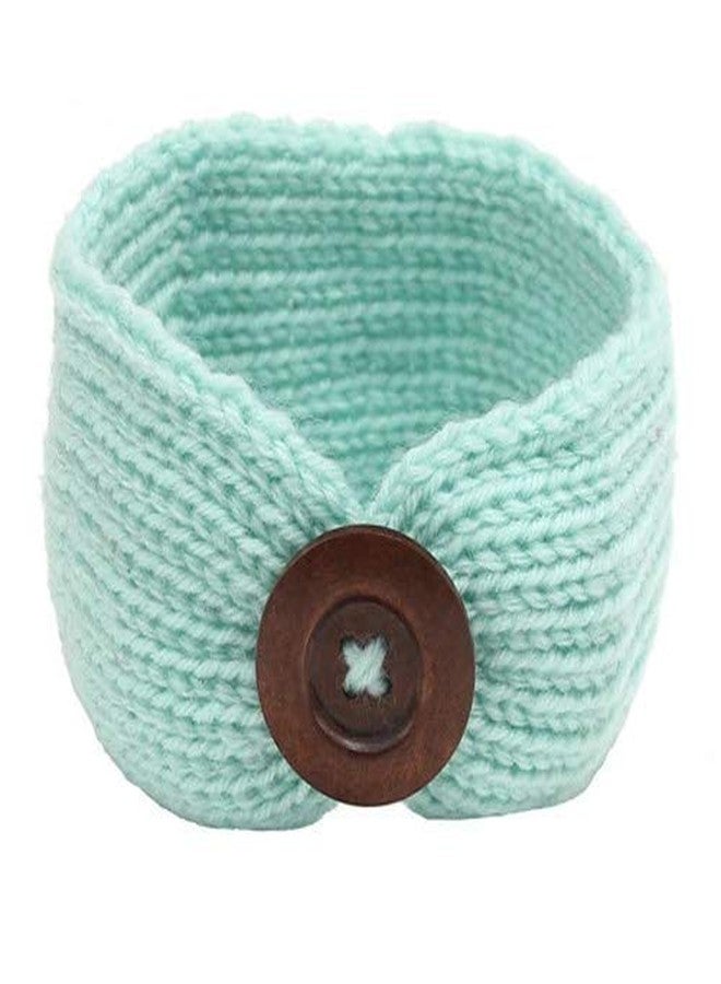El Regalo 1 PC Woolen Knitting Button Headbands Turban Head Wrap Unisex Knitted Hair Band Young Kids (Upto 5 years) for Girls & Boys (Light Blue) - Image 1