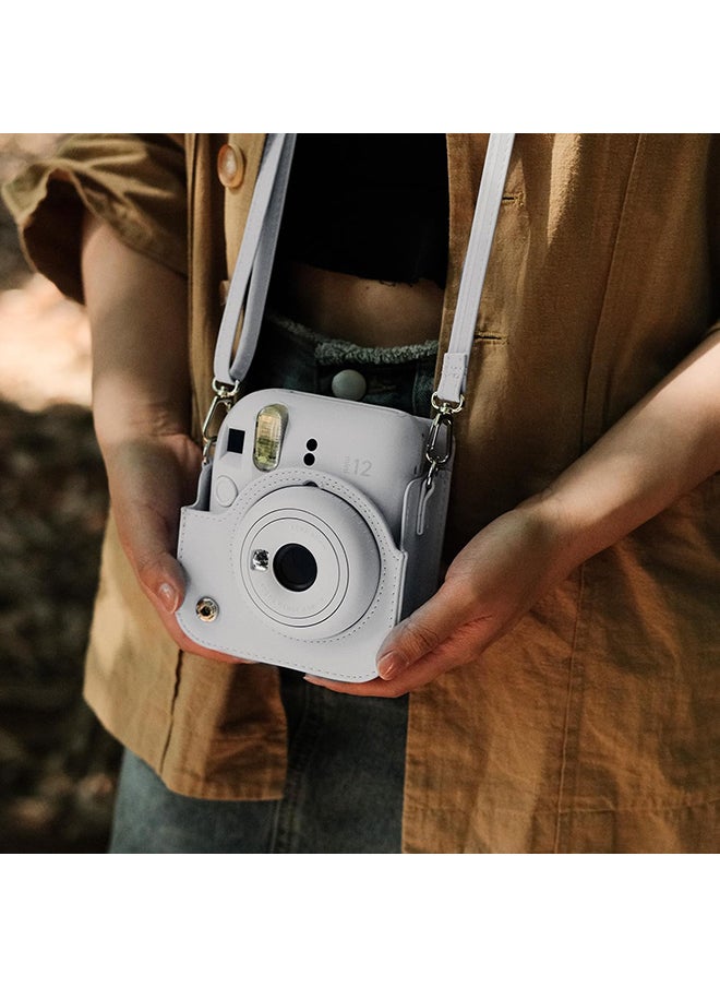 O Ozone - PU Leather Camera Case for Fujifilm Instax Mini 12 Instant Camera | Protective Camera Cover with Adjustable Shoulder Strap - Clay White - Image 1