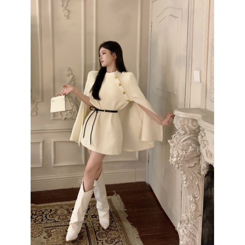 Cross-border 2024 autumn and winter new chaebol daughter Korean high-end feeling woolen coat cape suit loose top women Belt - Image 1