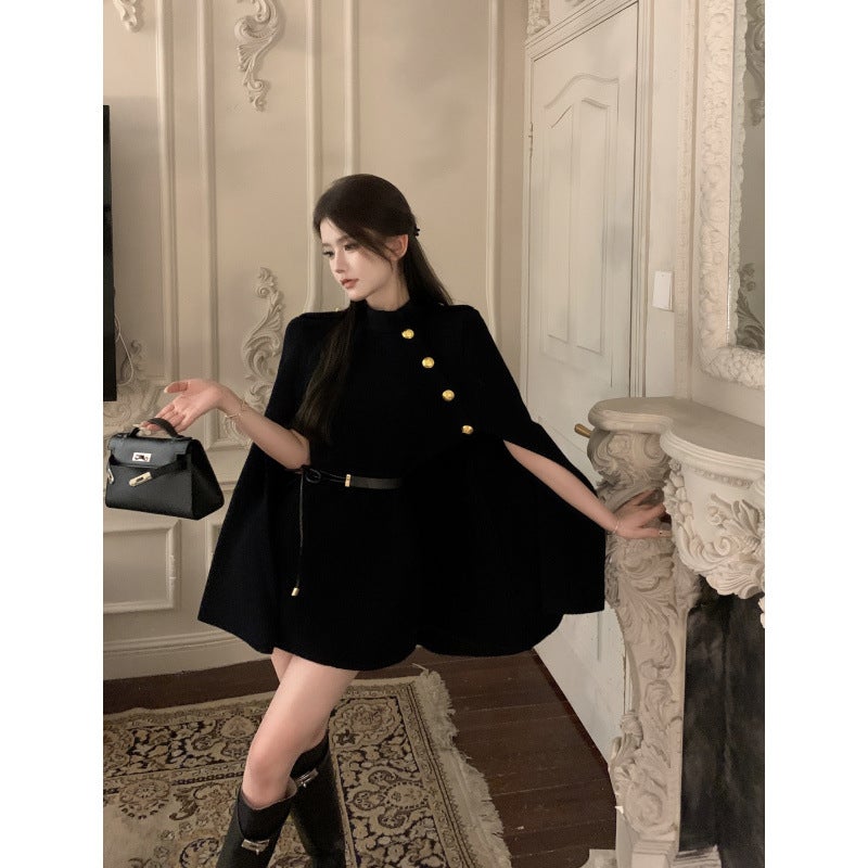 Cross-border 2024 autumn and winter new chaebol daughter Korean high-end feeling woolen coat cape suit loose top women Belt - Image 2