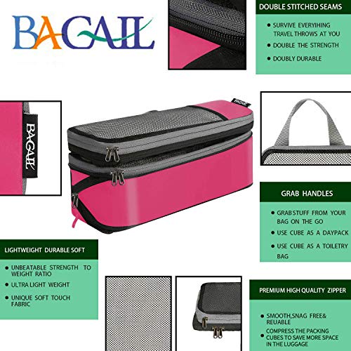 BAGAIL 4 Set/6 Set/8 Set Compression Packing Cubes Travel Accessories Expandable Packing Organizers (Half Mesh, 6-Fuchsia) - Image 3