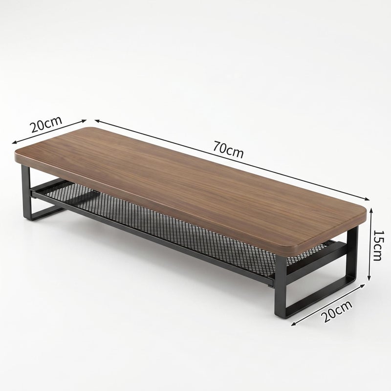 27.56 Inch Double Layer Monitor Stand Riser with Mesh Storage Shelf Wood Top Metal Frame for Office Home Gaming Laptop PC - Image 3
