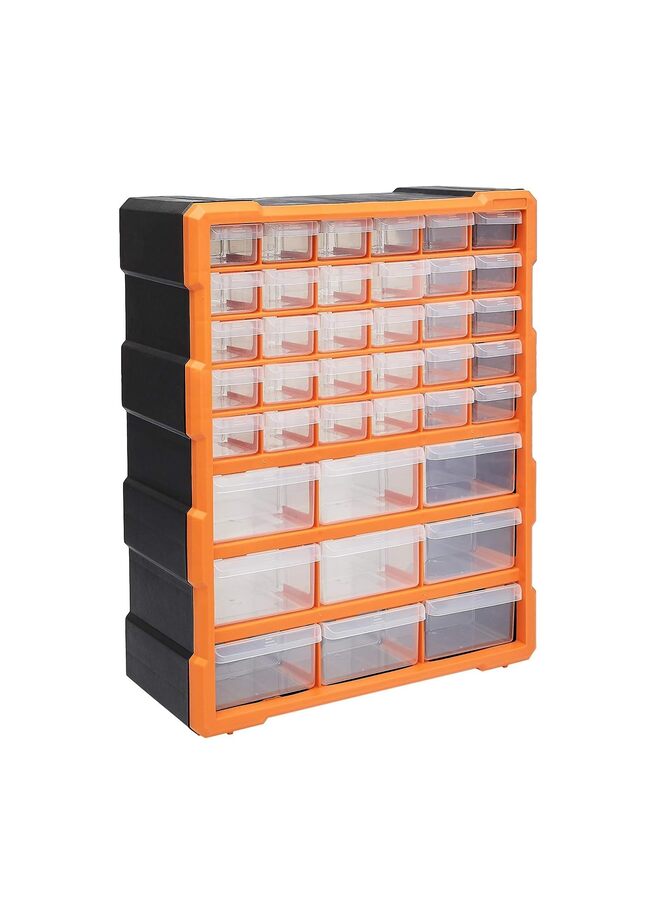 منظم أدراج خزانة تخزين الأدوات والحرف اليدوية، مثبت على الحائط، 39 درجًا، أدراج تخزين بلاستيكية (برتقالي) - Image 1