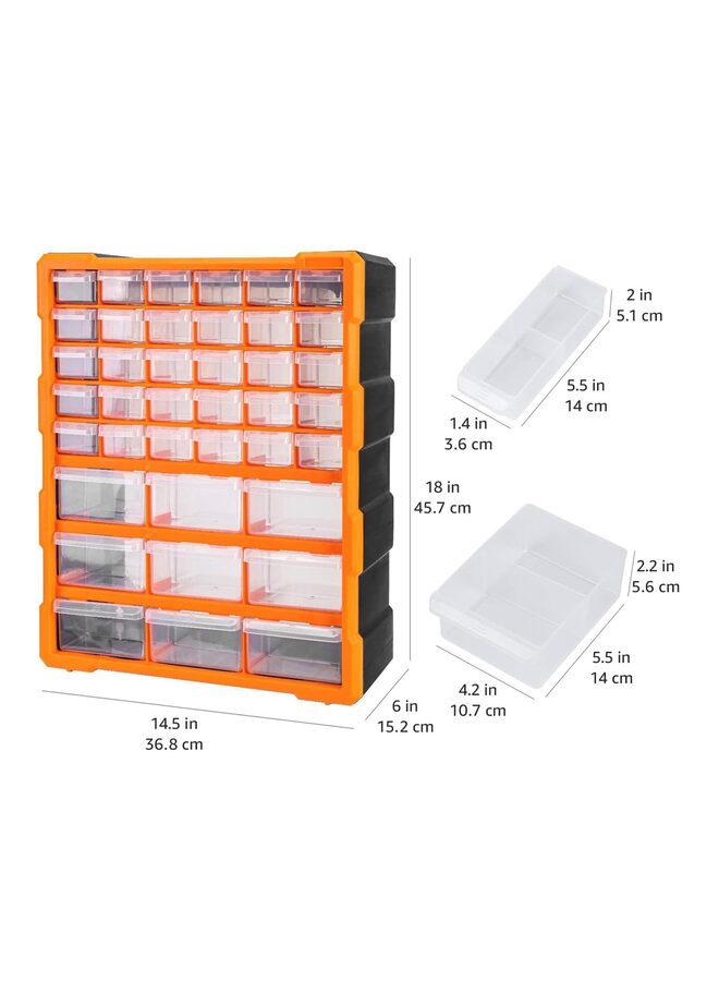منظم أدراج خزانة تخزين الأدوات والحرف اليدوية، مثبت على الحائط، 39 درجًا، أدراج تخزين بلاستيكية (برتقالي) - Image 3