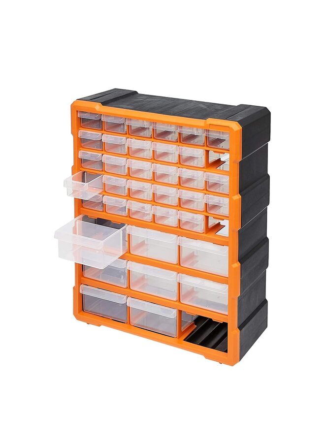 منظم أدراج خزانة تخزين الأدوات والحرف اليدوية، مثبت على الحائط، 39 درجًا، أدراج تخزين بلاستيكية (برتقالي) - Image 4