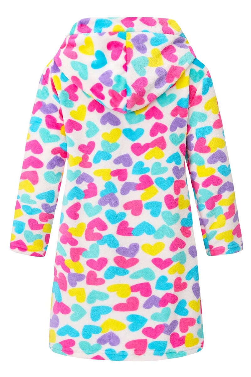 HDOBHIO Girls Fleece Hooded Robe Warm Sleepwear for Toddler Kids Soft Fuzzy Bathrobe Gifts Colorful Love 2-3 Years - Image 2