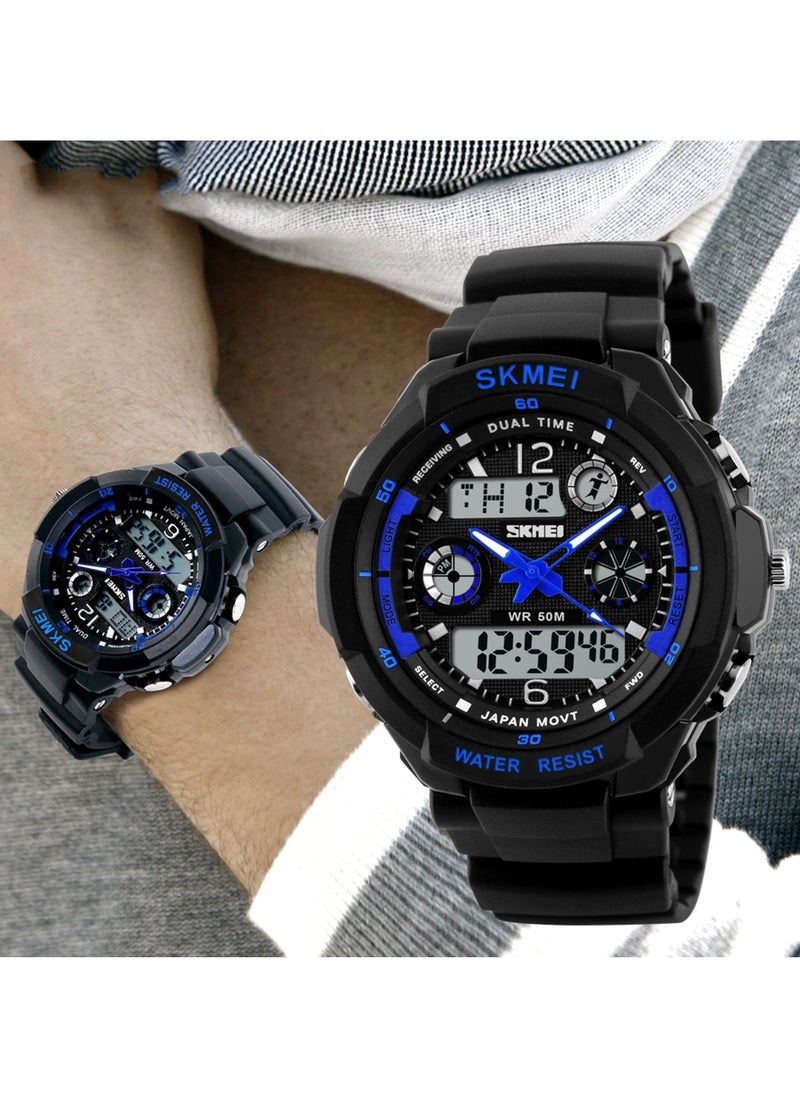 SKMEI - Men’s Analog+Digital Black Resin Watch 0931 - Black - Image 1